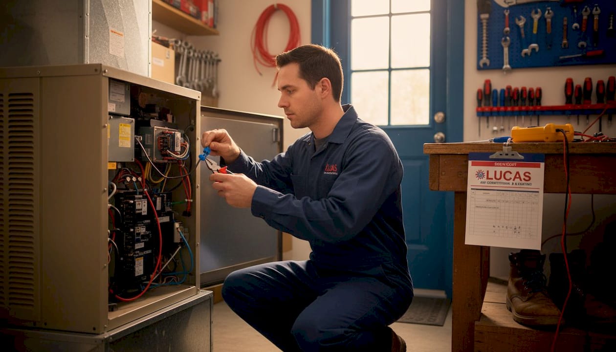Technician performing HVAC maintenance service check