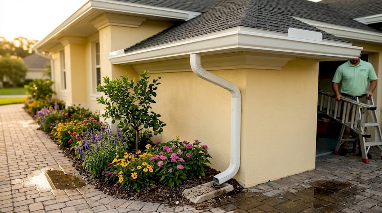 Seamless gutter along Florida roof perimeter