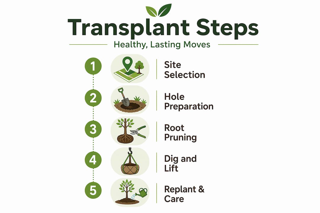 Infographic showing transplantation steps in order