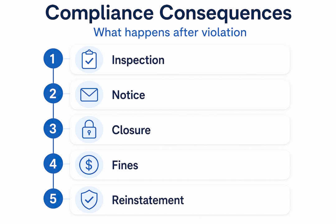 Infographic showing pool compliance enforcement process steps