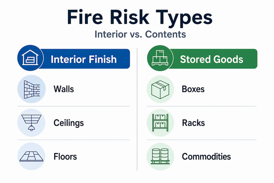 Infographic comparing interior and stored goods fire risks