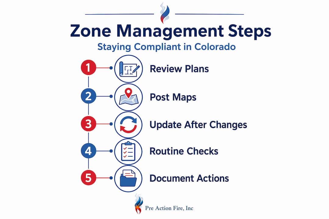 Infographic with key steps for fire zone compliance