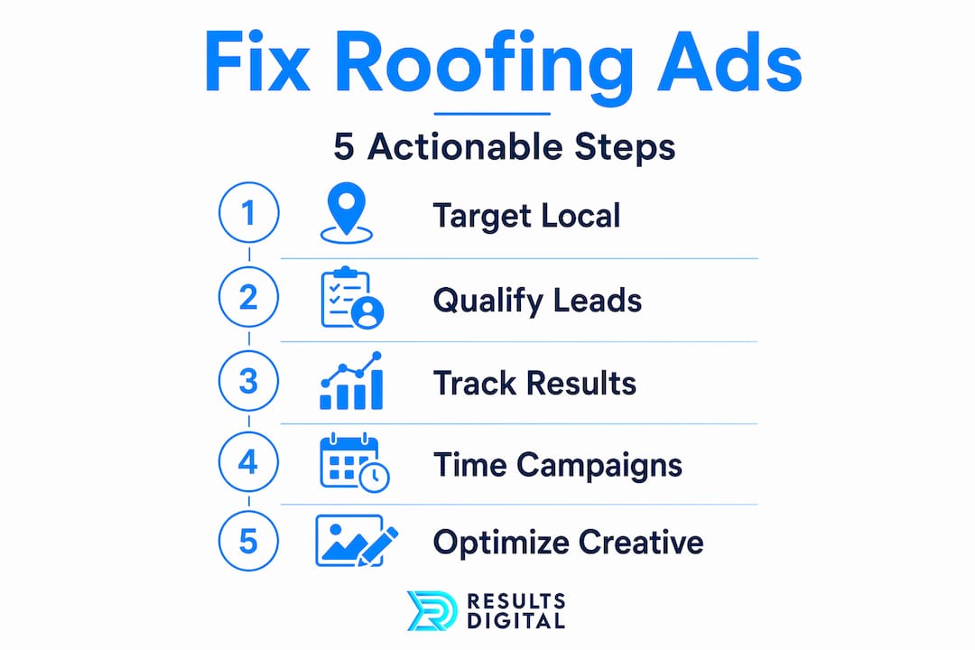 Infographic showing five steps to improve roofing ads