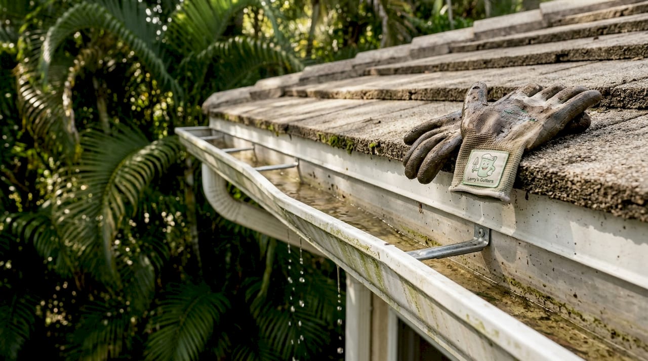 Heavy water-filled gutter after storm
