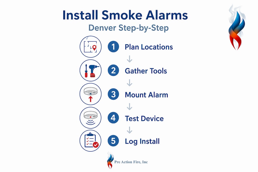 Infographic showing Denver smoke alarm steps