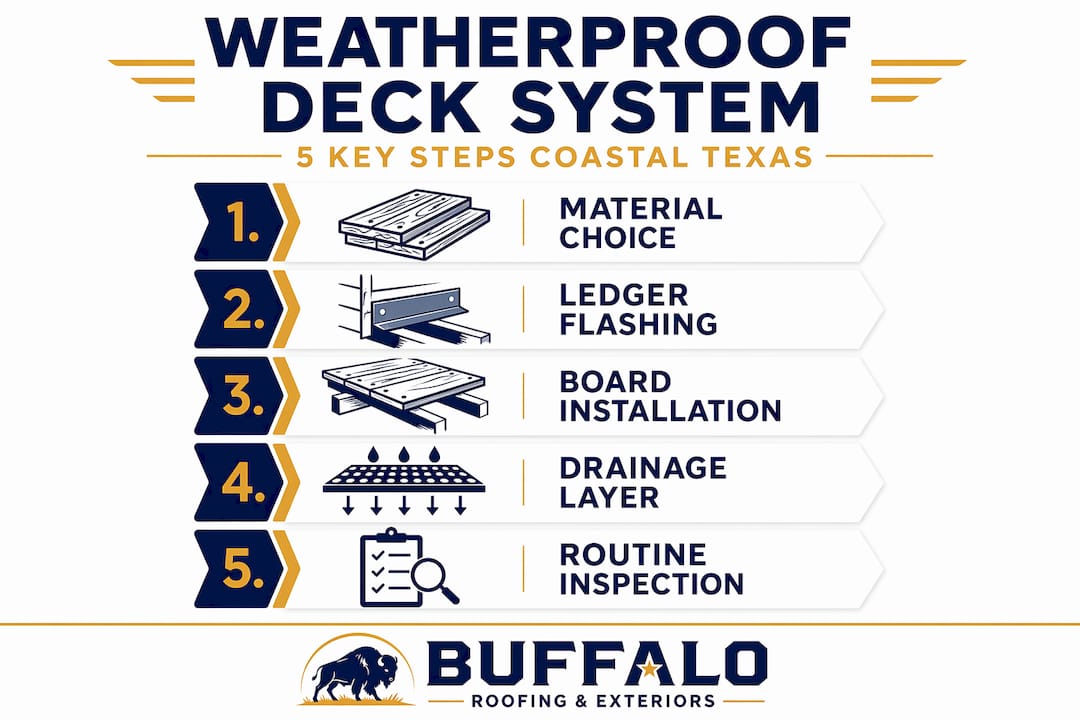 Infographic with five key steps for weatherproof decking