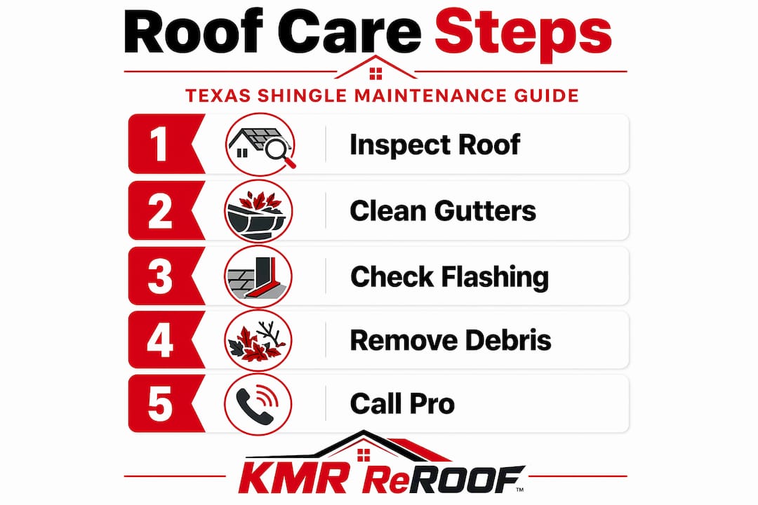 Infographic with step-by-step Texas roof care