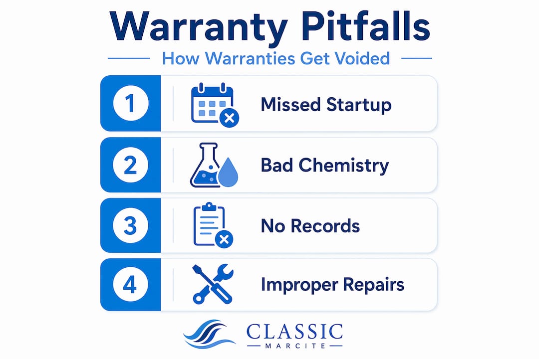 Infographic of common ways pool warranties are voided