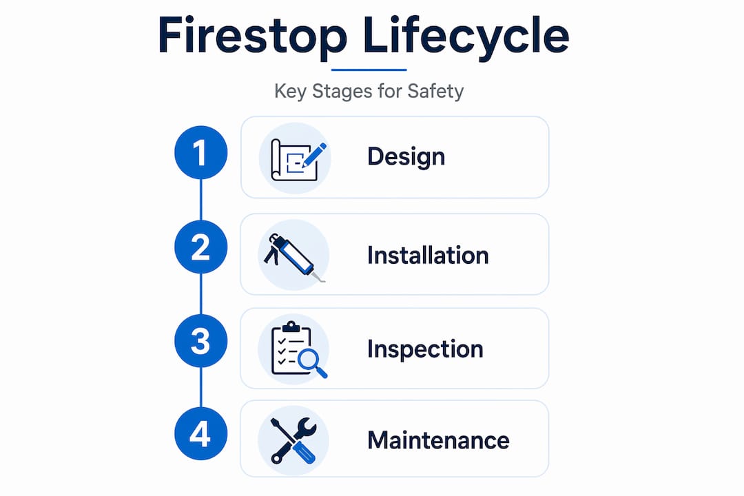 Infographic of firestop system lifecycle stages
