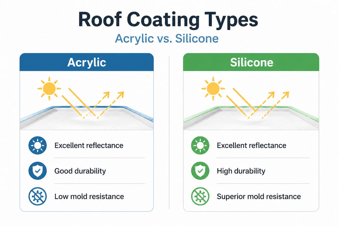 Infographic comparing acrylic and silicone roof coatings