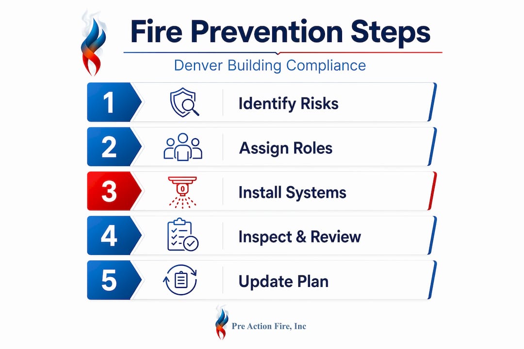 Infographic with five steps of fire prevention strategy