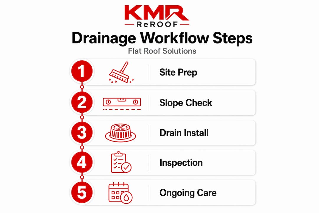 Infographic showing flat roof drainage workflow steps