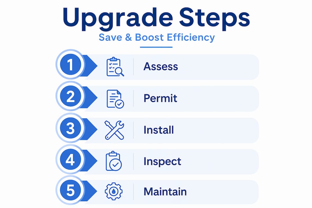 Infographic with five steps for pool equipment upgrade