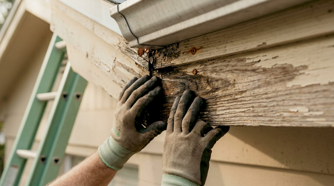 Checking gutter fascia for water damage