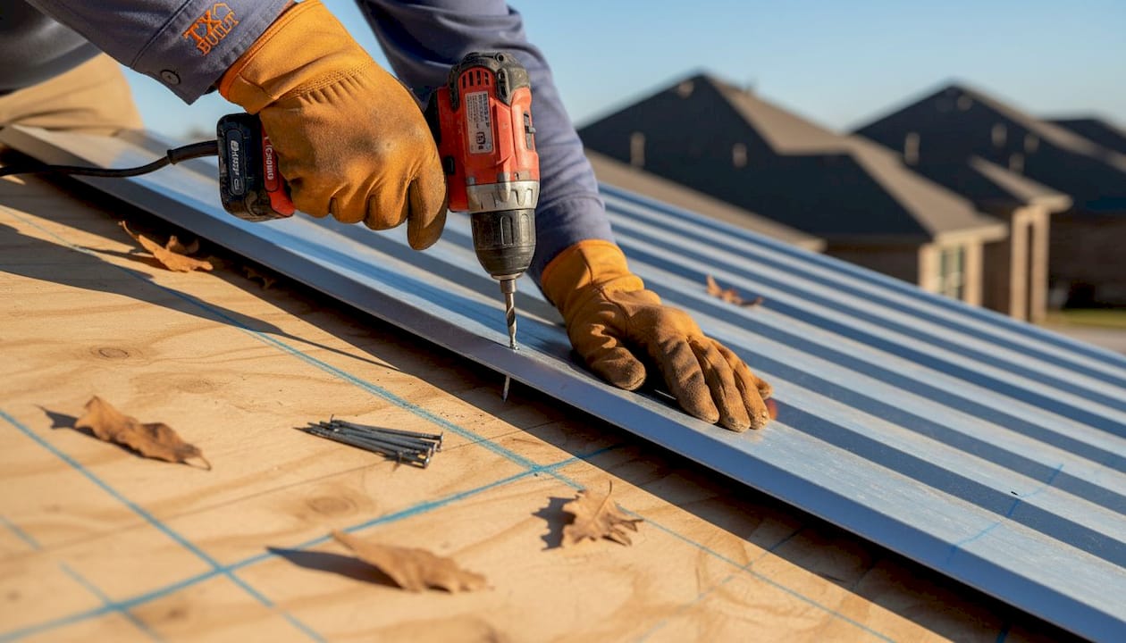 Contractor installs metal panel with ring-shank nails