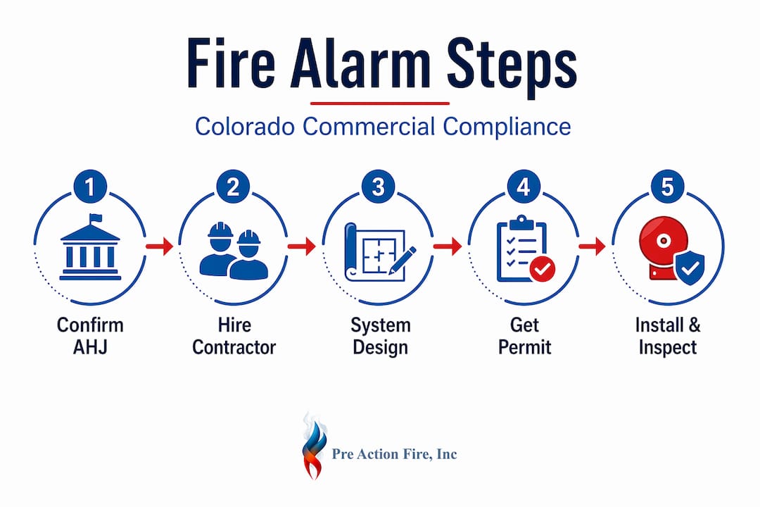 Infographic showing step-by-step commercial fire alarm process