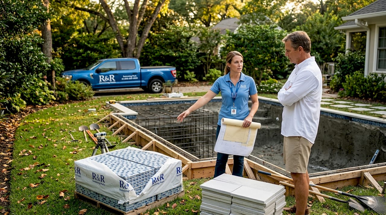 Contractor discusses pool installation site