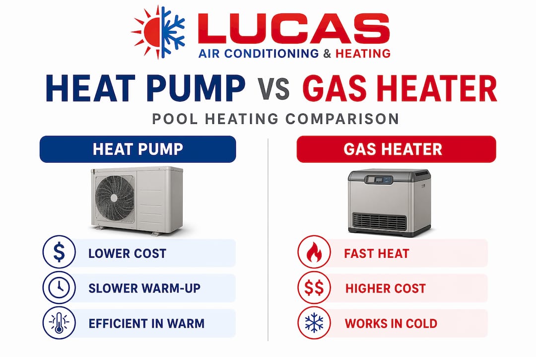 Infographic comparing pool heat pump and gas heater