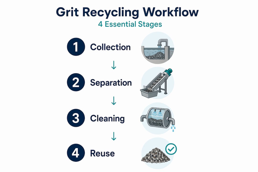 Infographic showing four grit recycling workflow stages