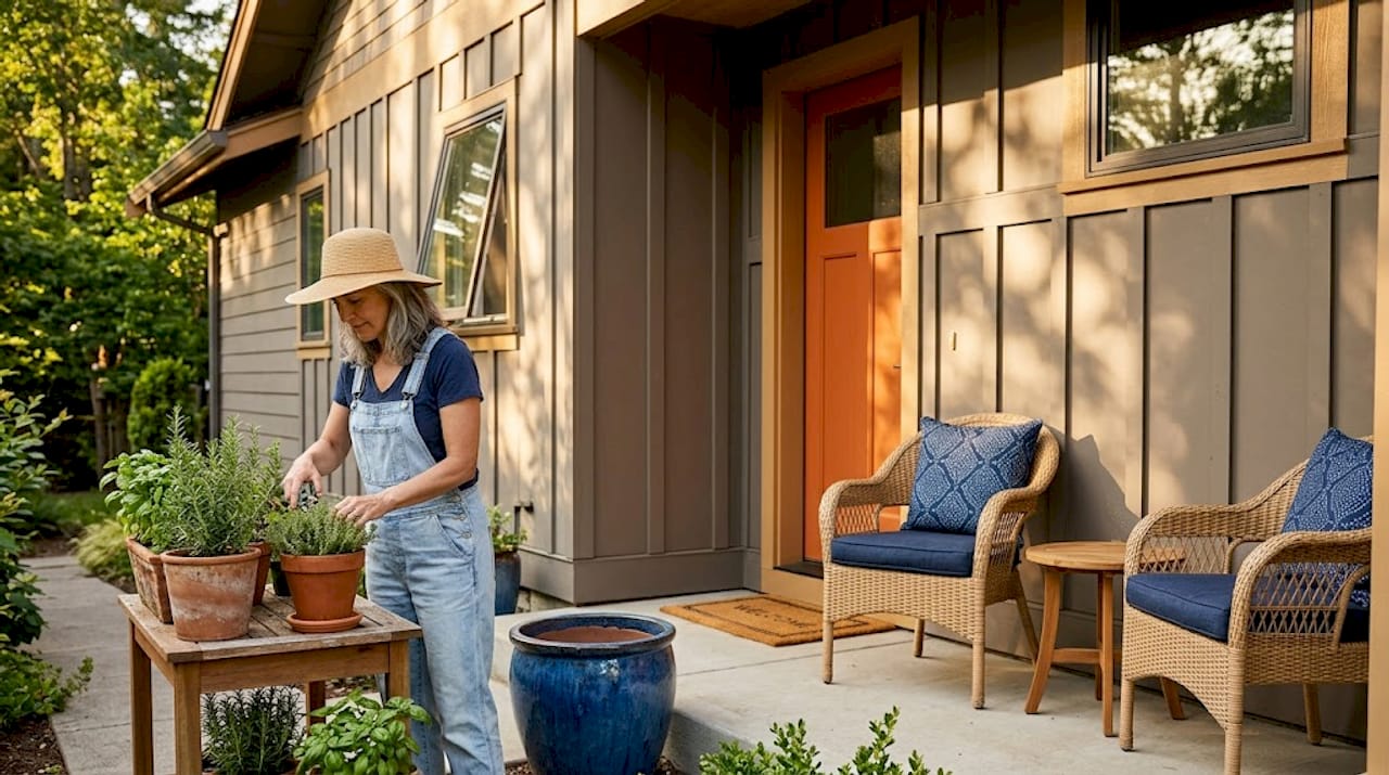 Homeowner with fiber cement siding modern house