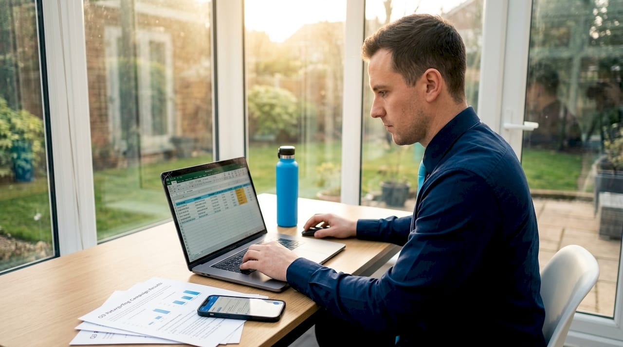 Sales coordinator multitasks with campaign paperwork