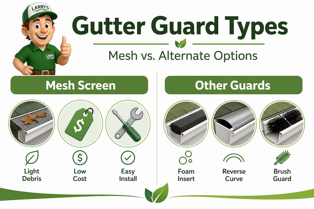 Infographic comparing gutter screen types side-by-side