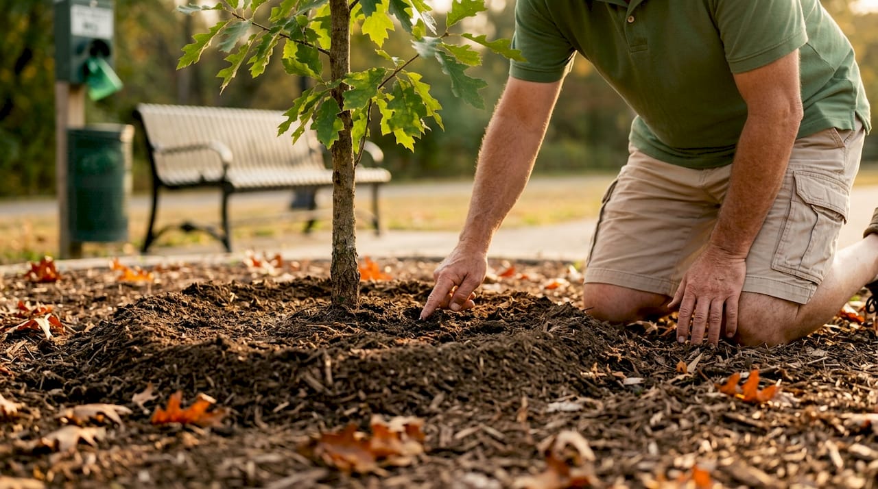 Homeowner testing soil on urban tree