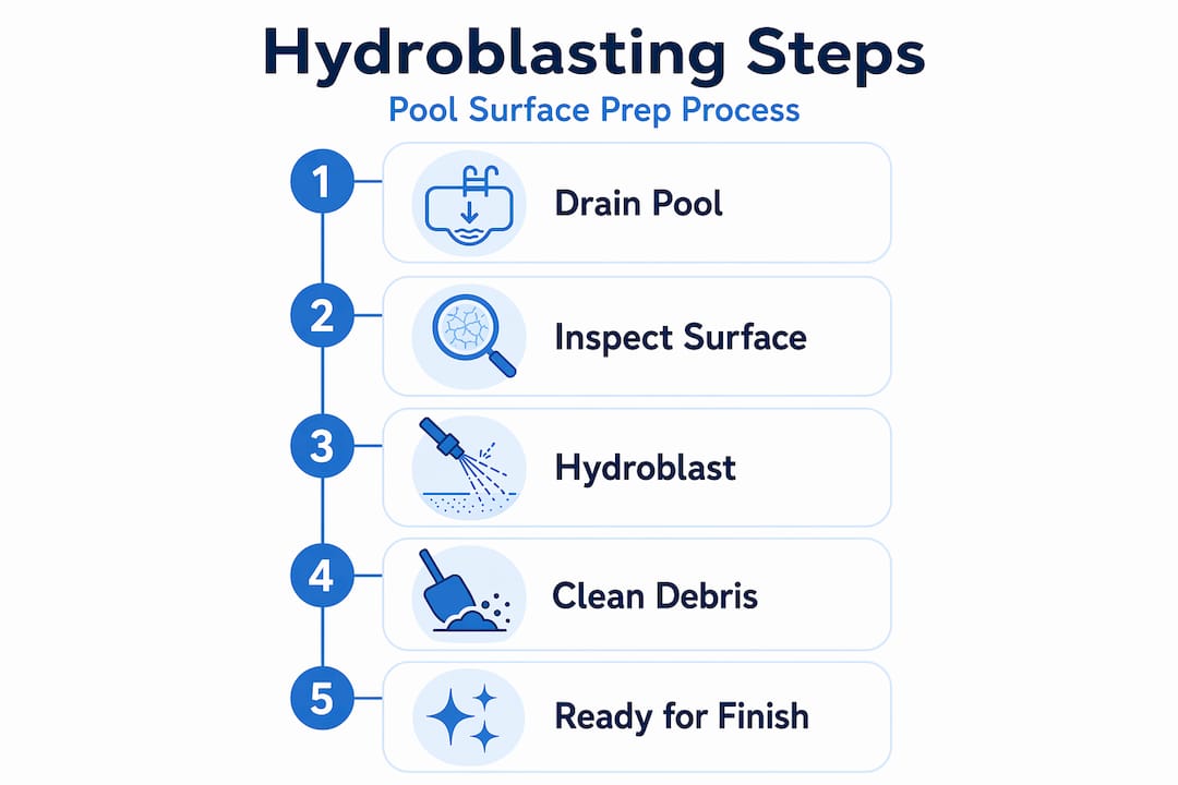 Infographic showing hydroblasting pool prep steps
