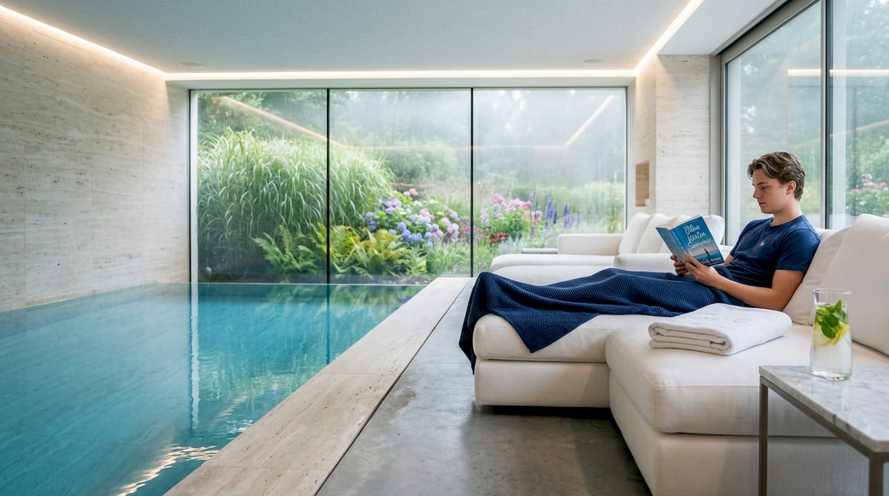 Indoor Pool Ideas List to Transform Your Home 1 Indoor infinity pool opening to lounge