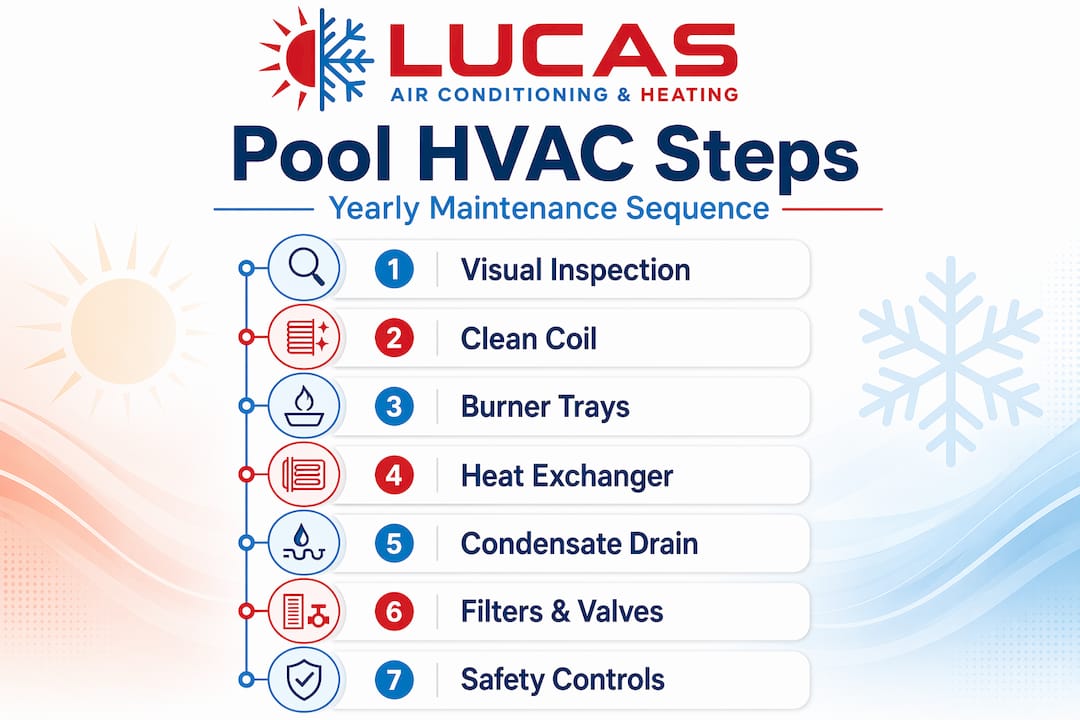 Infographic showing pool HVAC maintenance steps