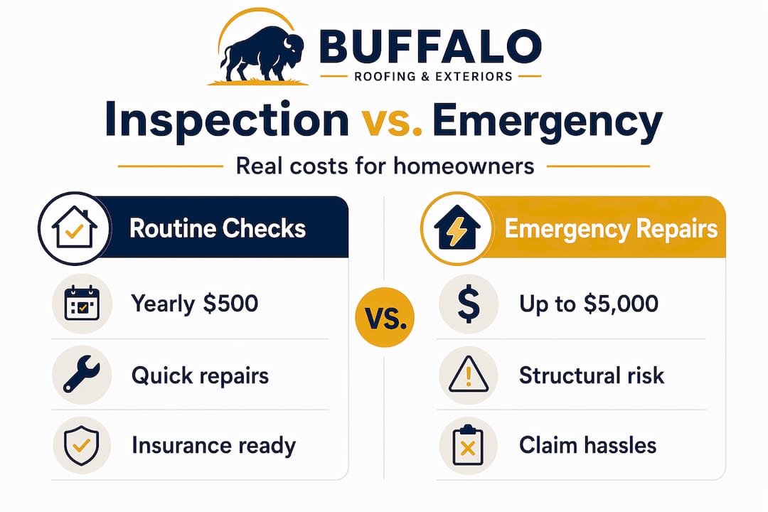 Infographic comparing routine vs emergency roof costs