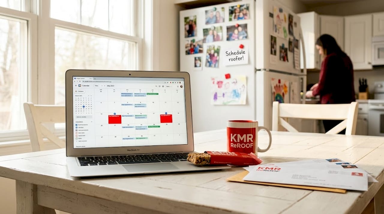 Kitchen counter with roof maintenance calendar reminder