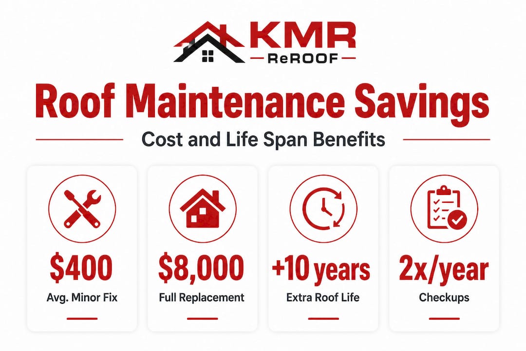 Infographic comparing roof maintenance and replacement costs