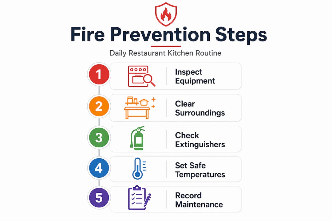 Infographic of five restaurant fire prevention steps
