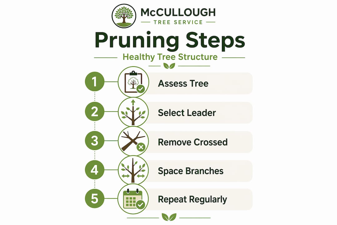 Infographic outlining main structural pruning steps