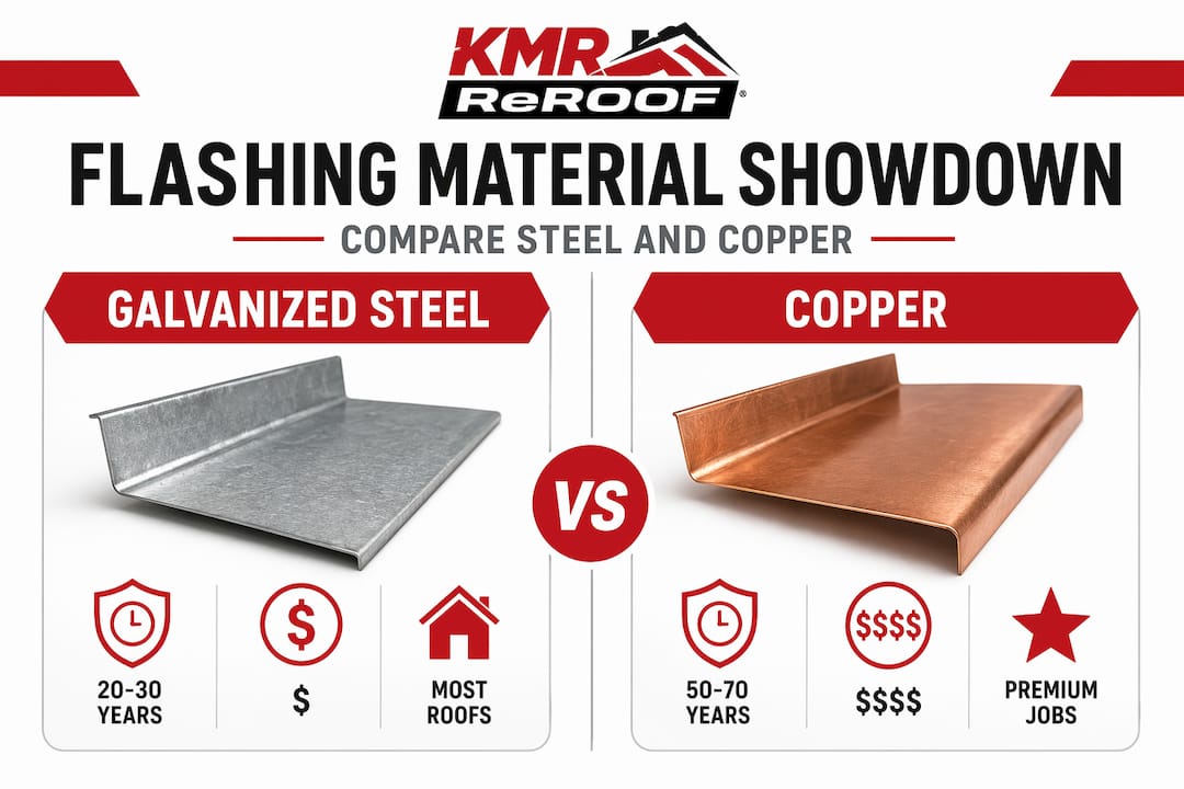 Infographic comparing steel and copper flashing