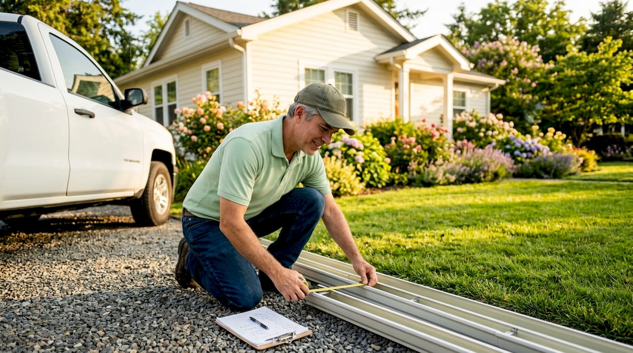 Contractor measuring home gutter for estimate