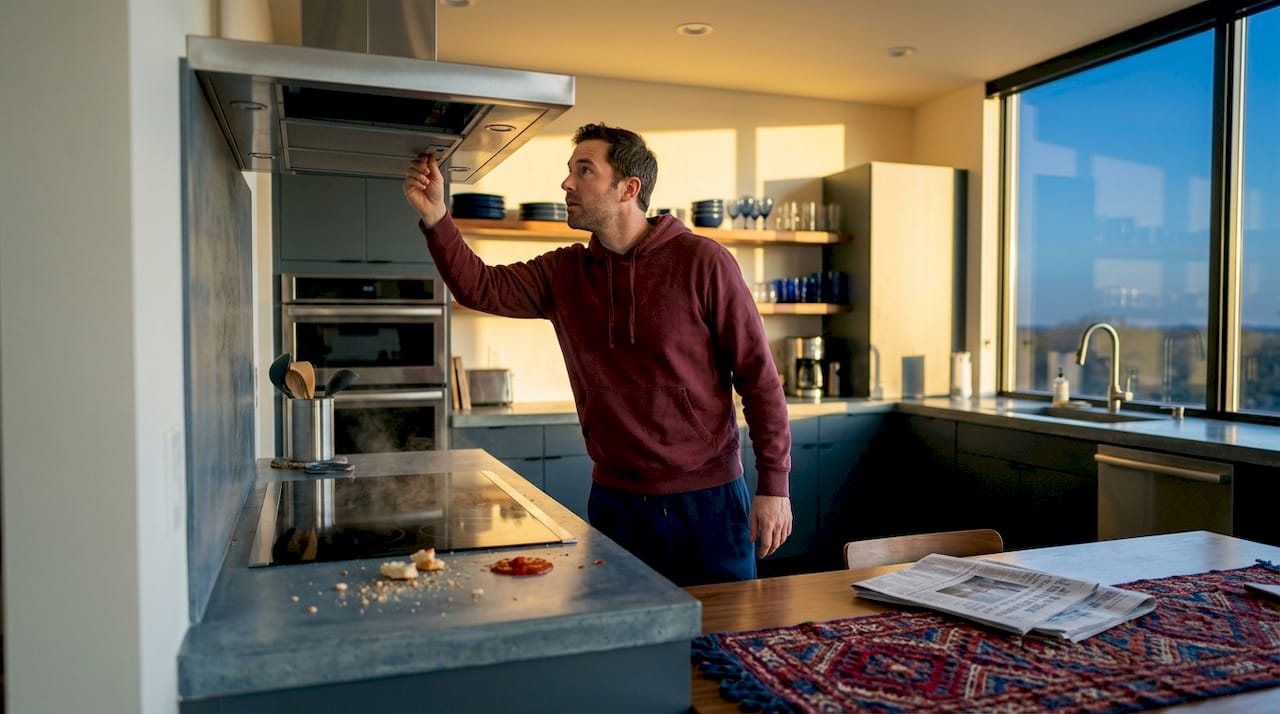 Checking kitchen hood after cooking
