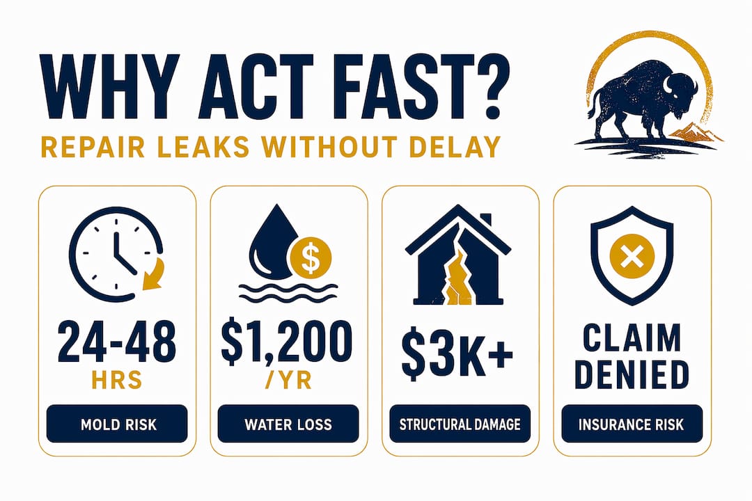 Infographic showing timelines, costs, and risks of delayed leak repair