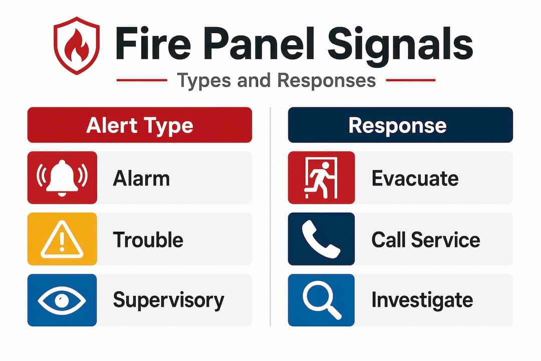 Infographic shows fire panel signal types and responses