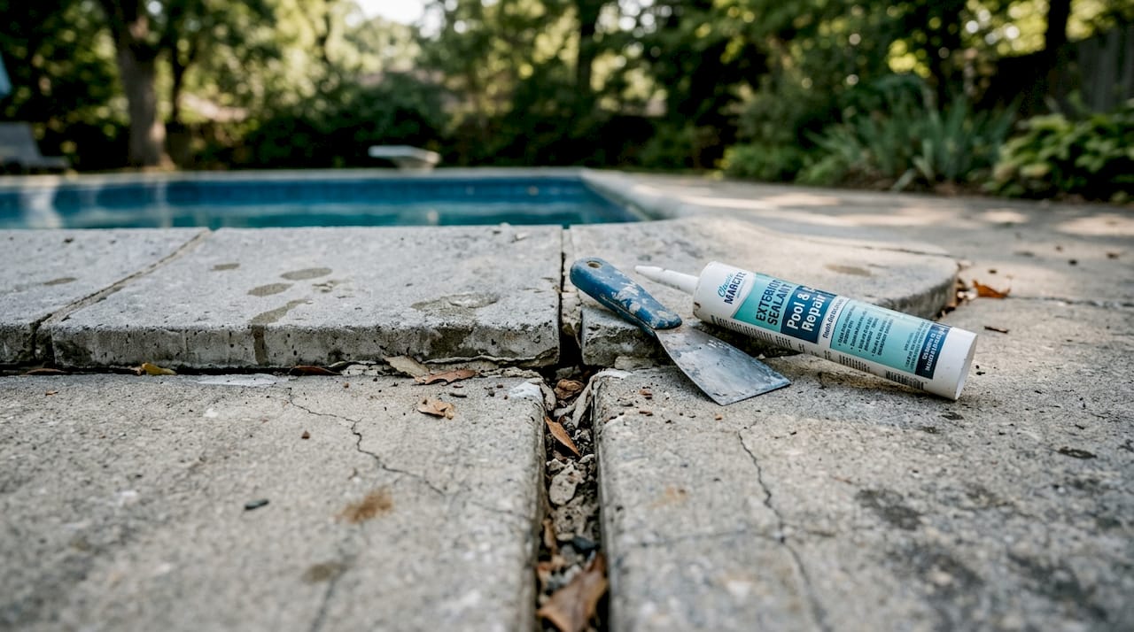 Cracked caulking on pool deck joint