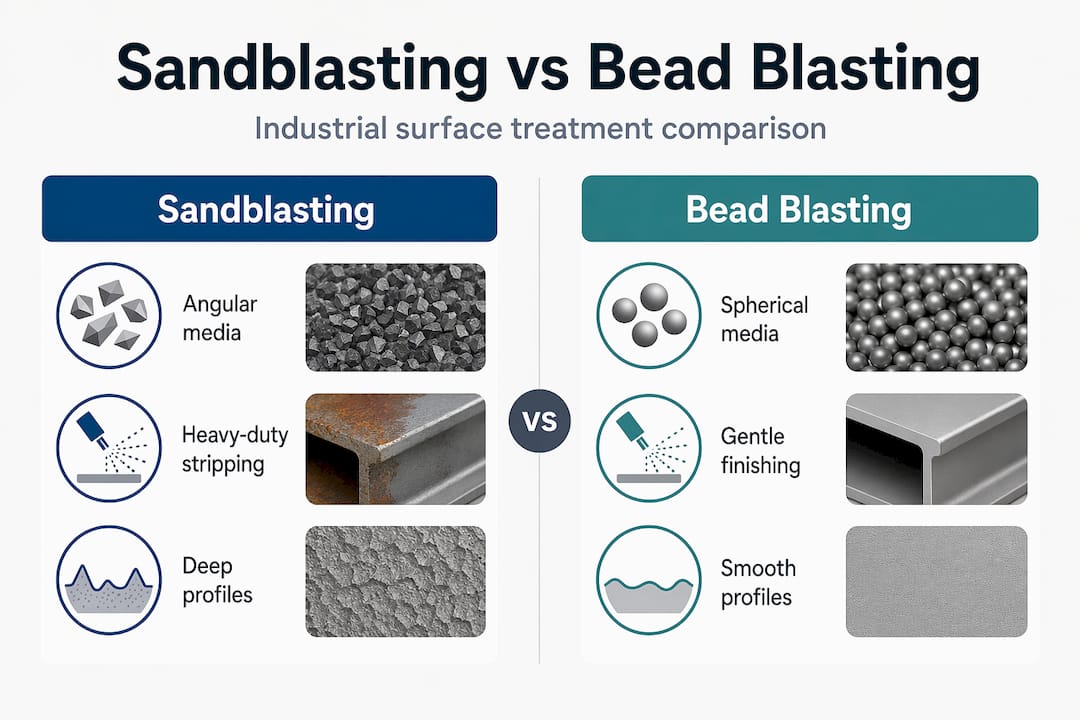 Infographic comparing sandblasting and bead blasting