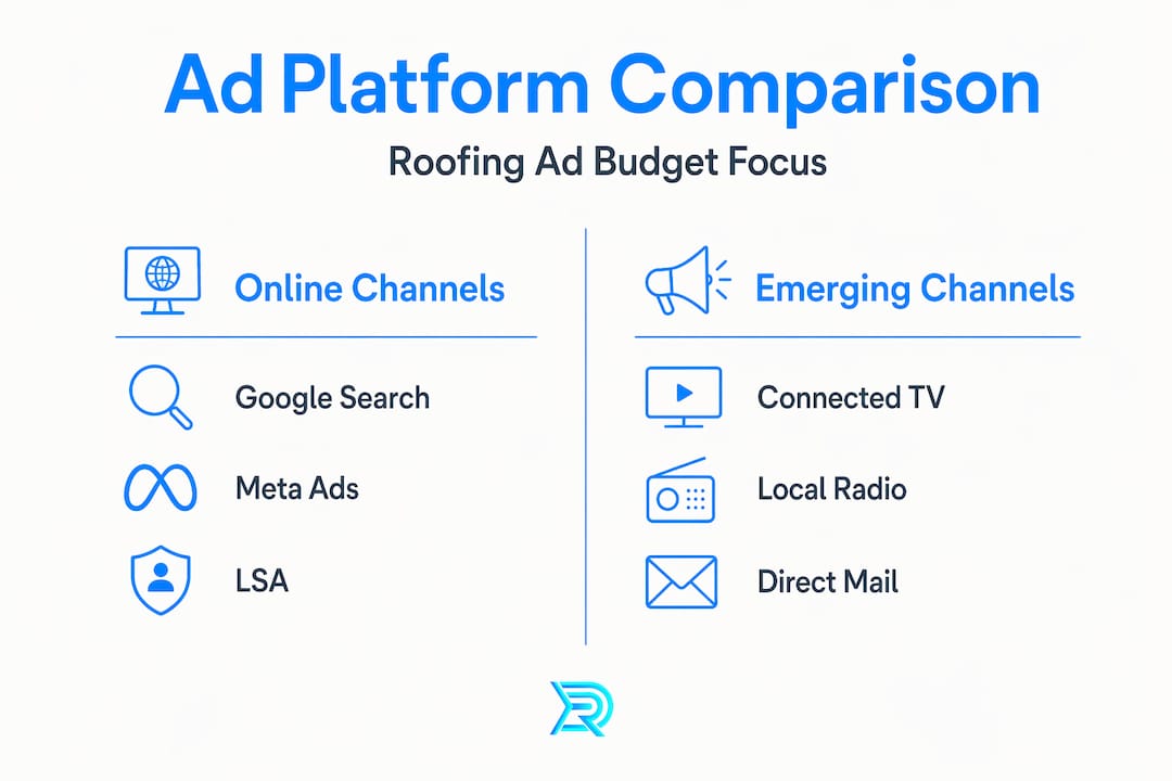 Infographic comparing ad platforms for roofing