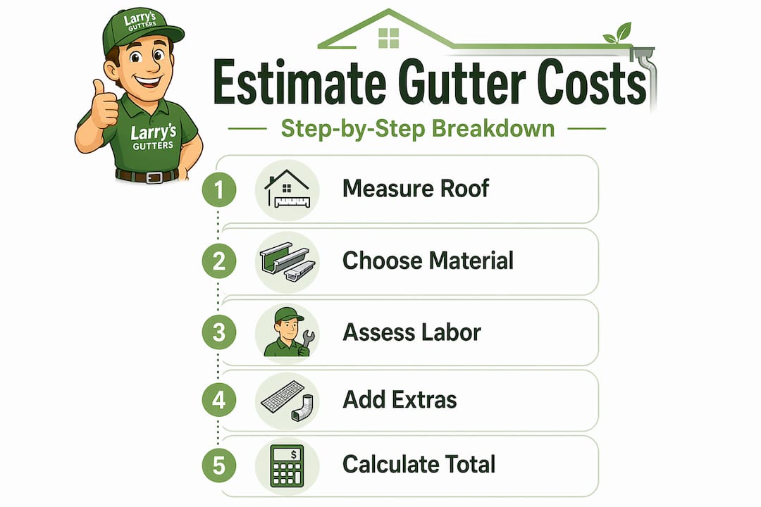 Infographic outlining steps to estimate gutter costs