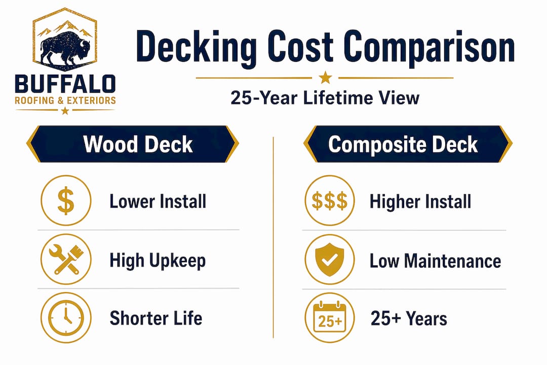 Infographic comparing wood and composite decking costs
