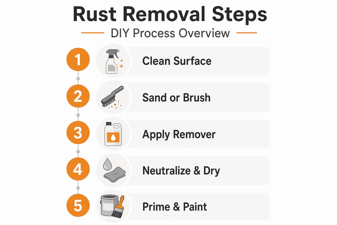 Infographic showing five steps for DIY rust removal