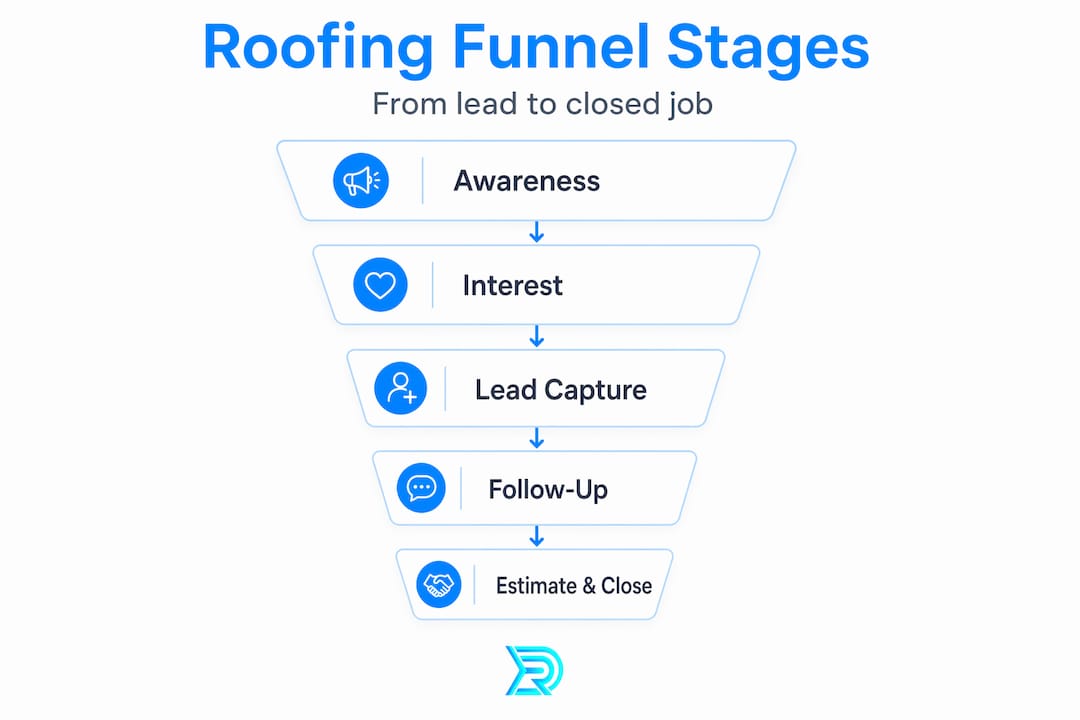 Infographic showing roofing sales funnel steps