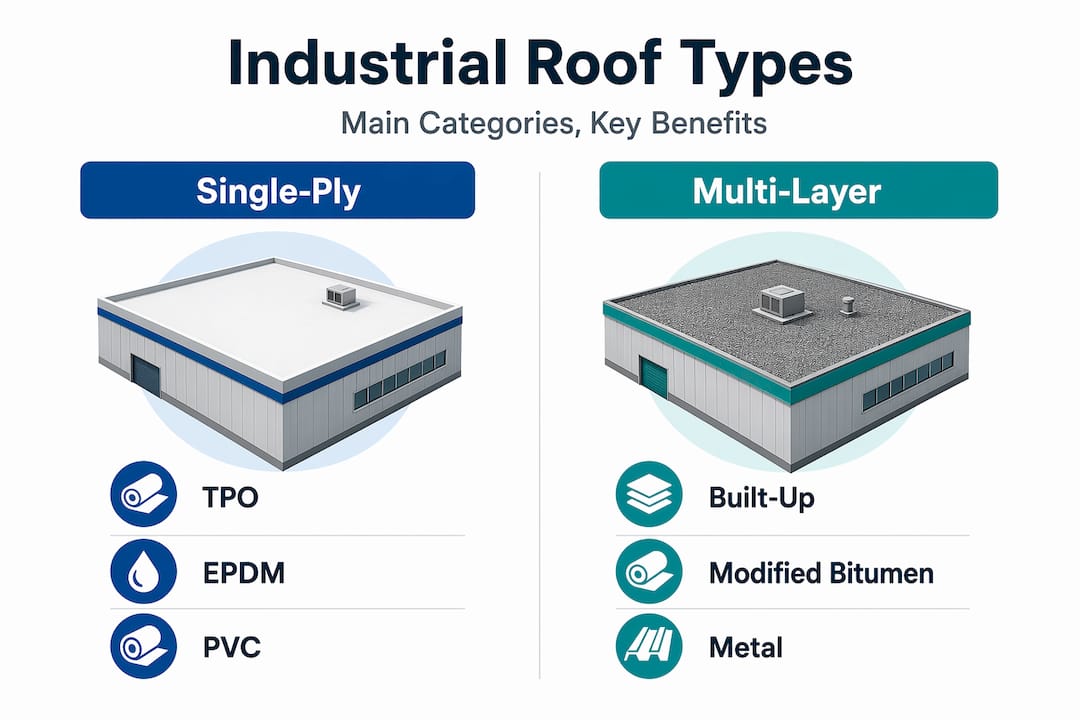 Infographic comparing main industrial roofing categories