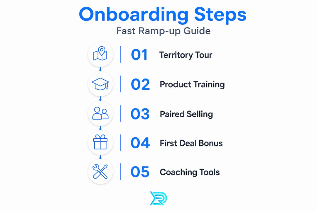 Infographic shows onboarding steps for new sales reps