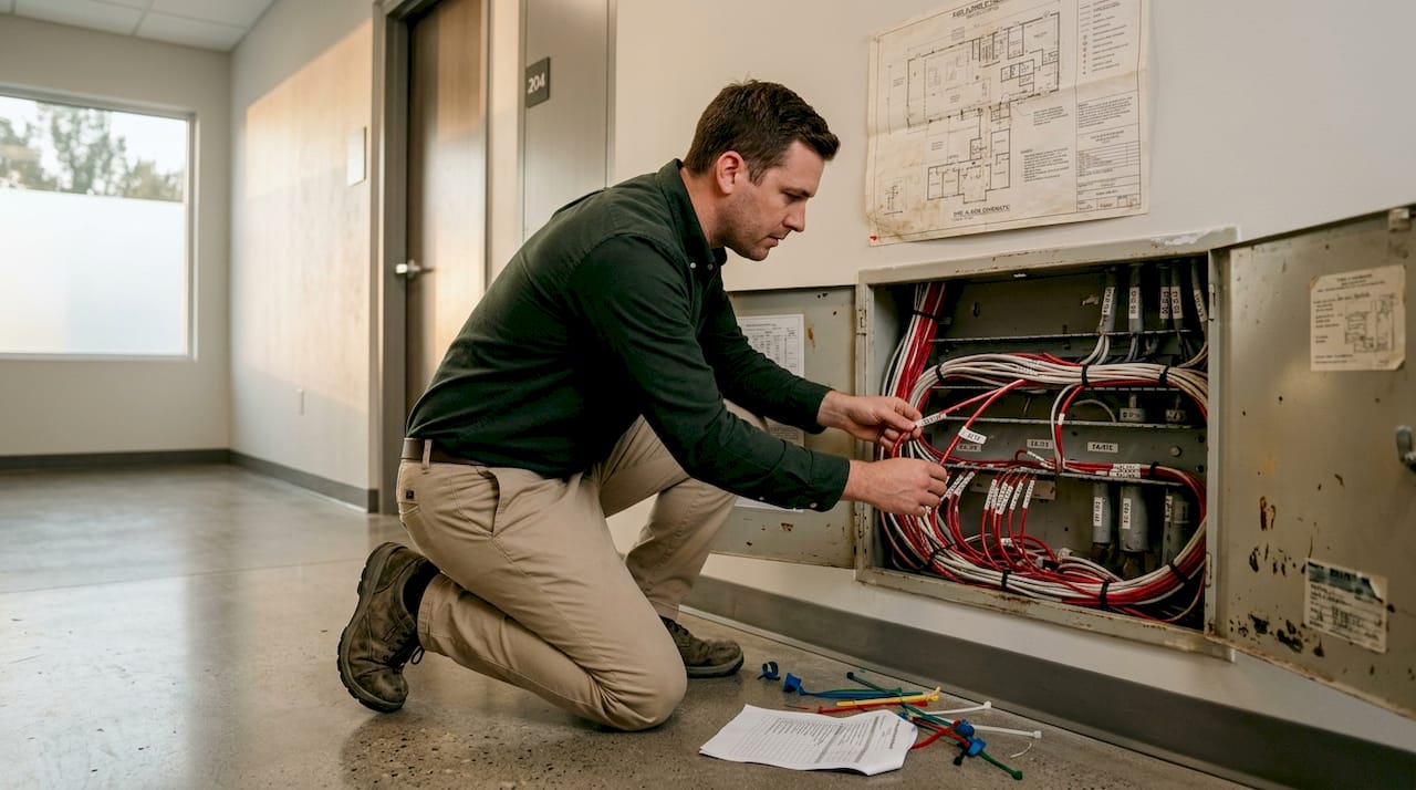 Manager inspecting class a and b fire wiring